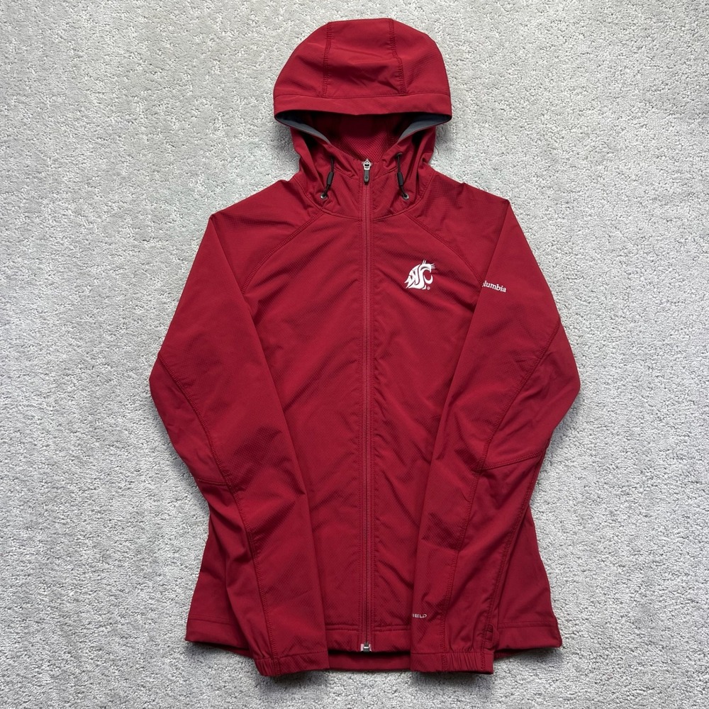 Columbia Jacket Womens Small Red Gray Omni-Shield Softshell Hooded WSU Cougars